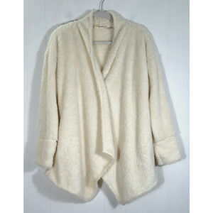 Soft Surroundings Cozy Up Cardi Fleece Cardigan Medium Pockets Snap Front Ivory